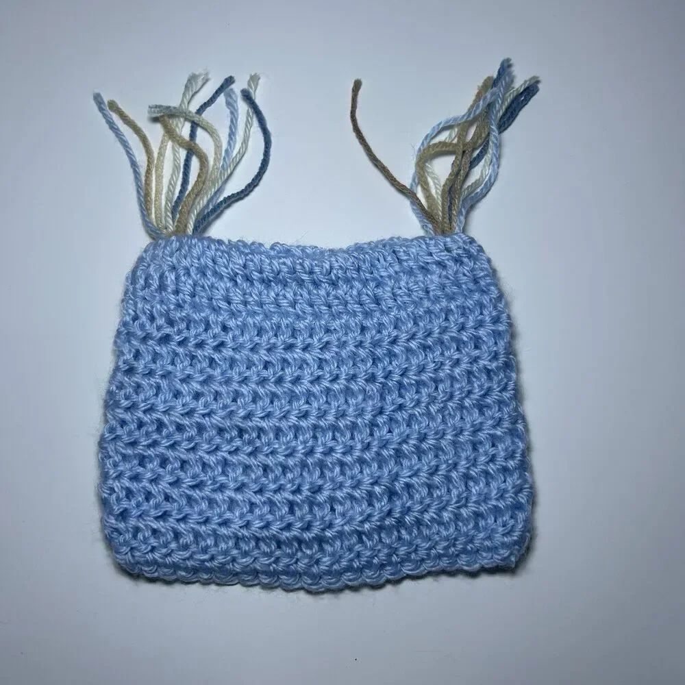 Newborn Crochet Owl Cocoon Outfit Set Blue Cream Brown Photo Prop Handmade